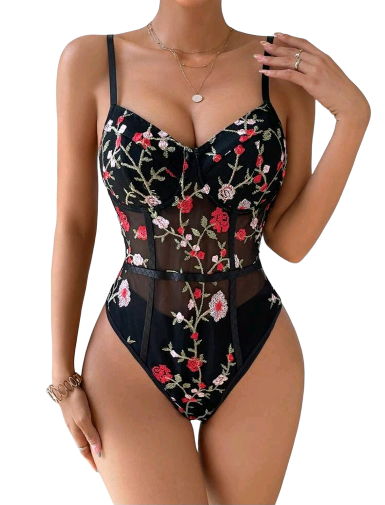Body negro con Bordado de Flores -0