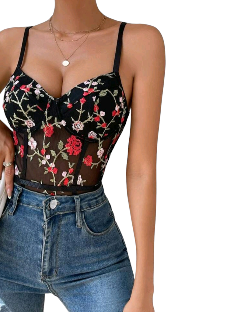 Body negro con Bordado de Flores -2