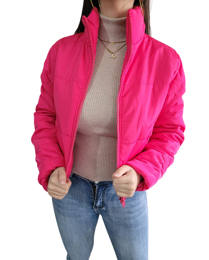 Parka Manga Larga Fucsia -0