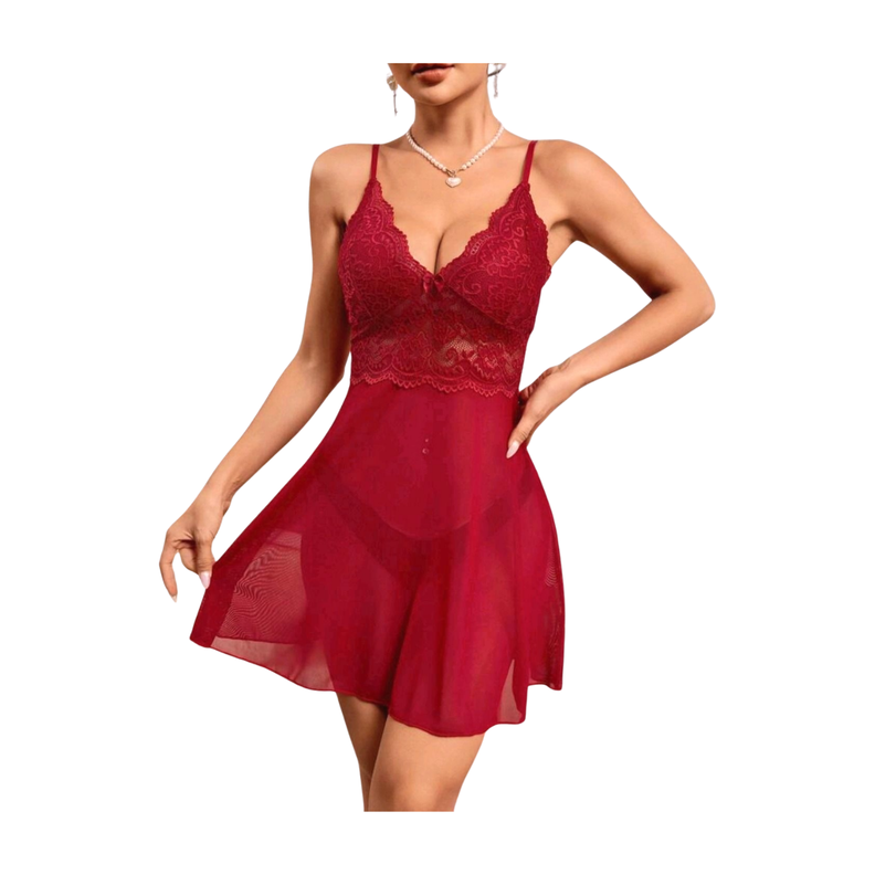 Camisola Vestido de Dormir Burdeo Con Encaje-0