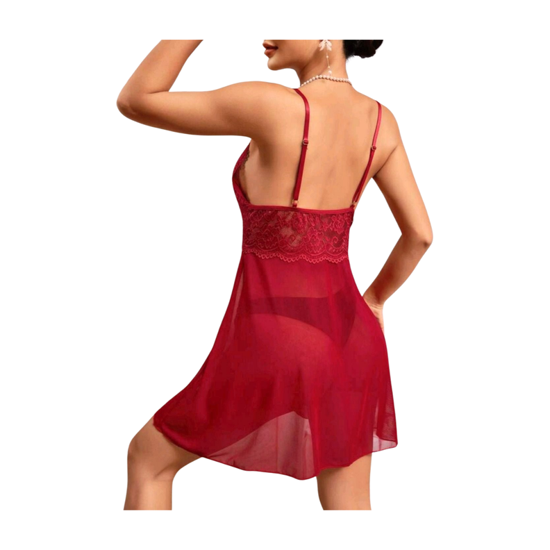 Camisola Vestido de Dormir Burdeo Con Encaje-1