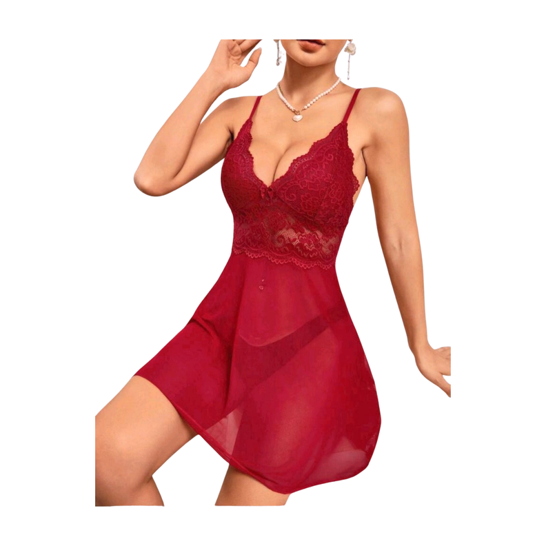 Camisola Vestido de Dormir Burdeo Con Encaje-4