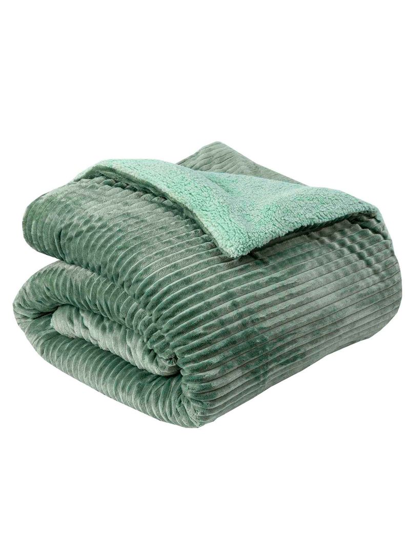 Cobertor  Reversible Sherpa 2 Plazas Cotelón Verde-2