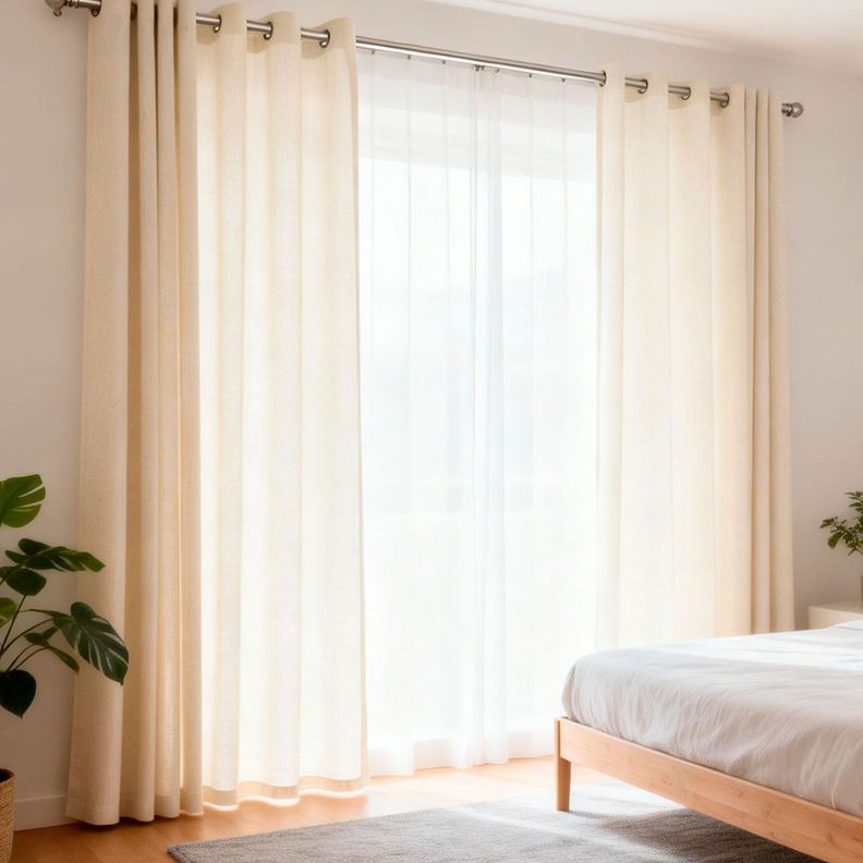 Cortina 2 Panos Velo Textura Lino Natural Beige