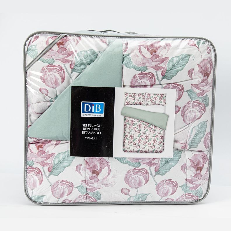 Plumon Rev Estam 2P Flores Rosa-Beige-0