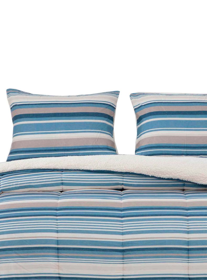 Plumon  Reversible Sherpa 2 Plazas Lineas Azul-0