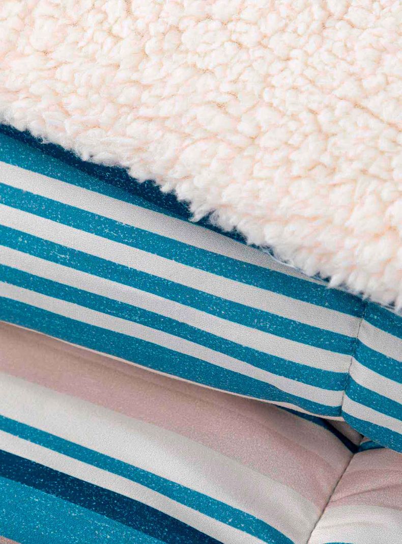 Plumon  Reversible Sherpa 2 Plazas Lineas Azul-1