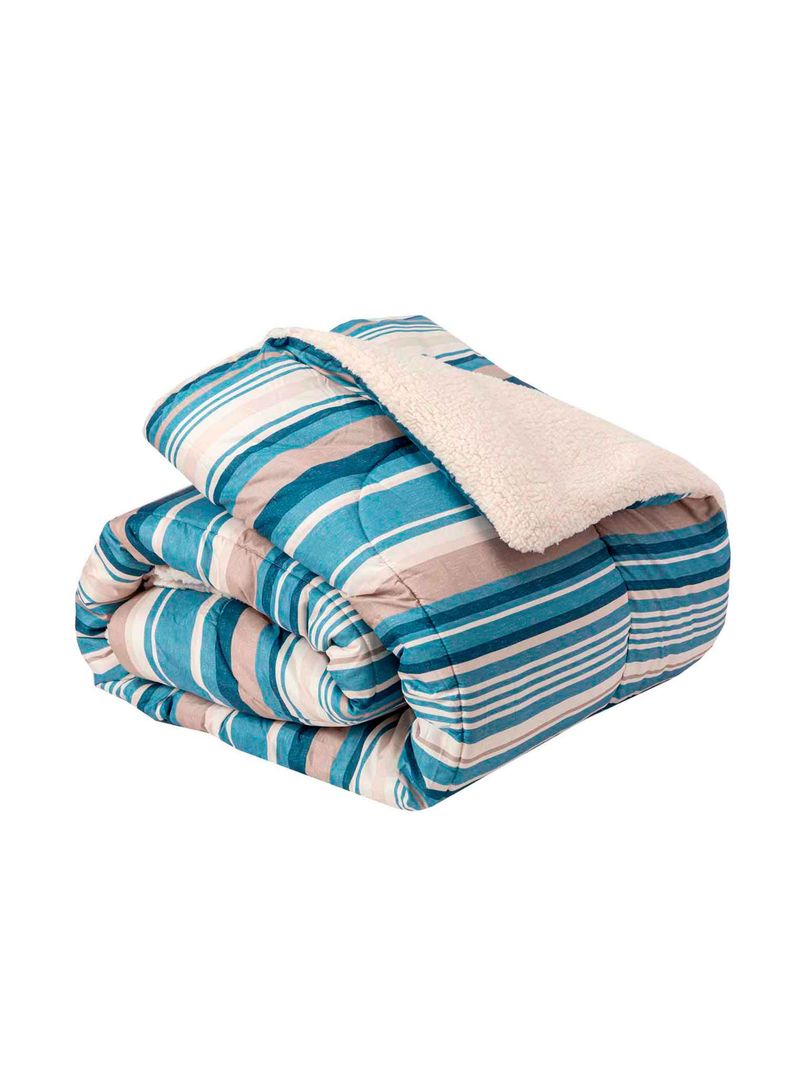 Plumon  Reversible Sherpa 2 Plazas Lineas Azul-2