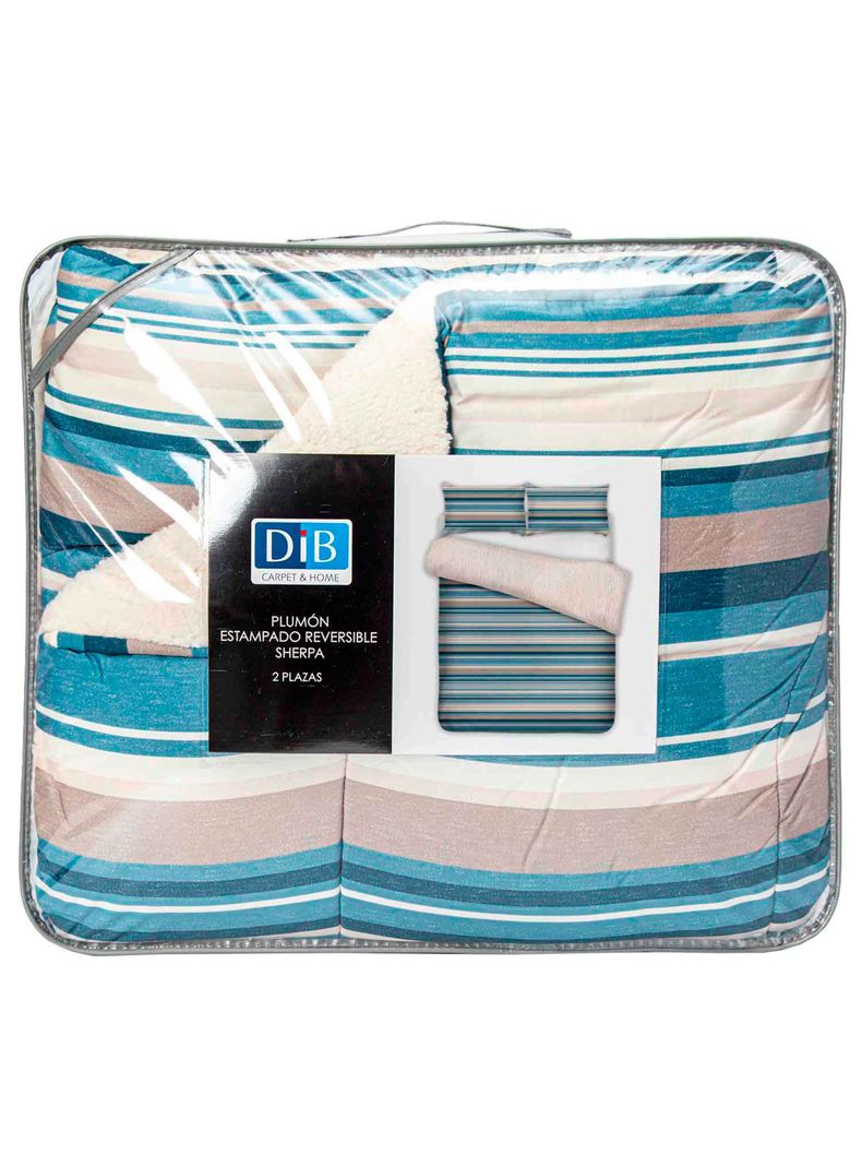 Plumon  Reversible Sherpa 2 Plazas Lineas Azul-4