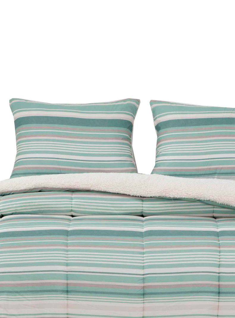 Plumon  Reversible Sherpa 2 Plazas Lineas Verde-0