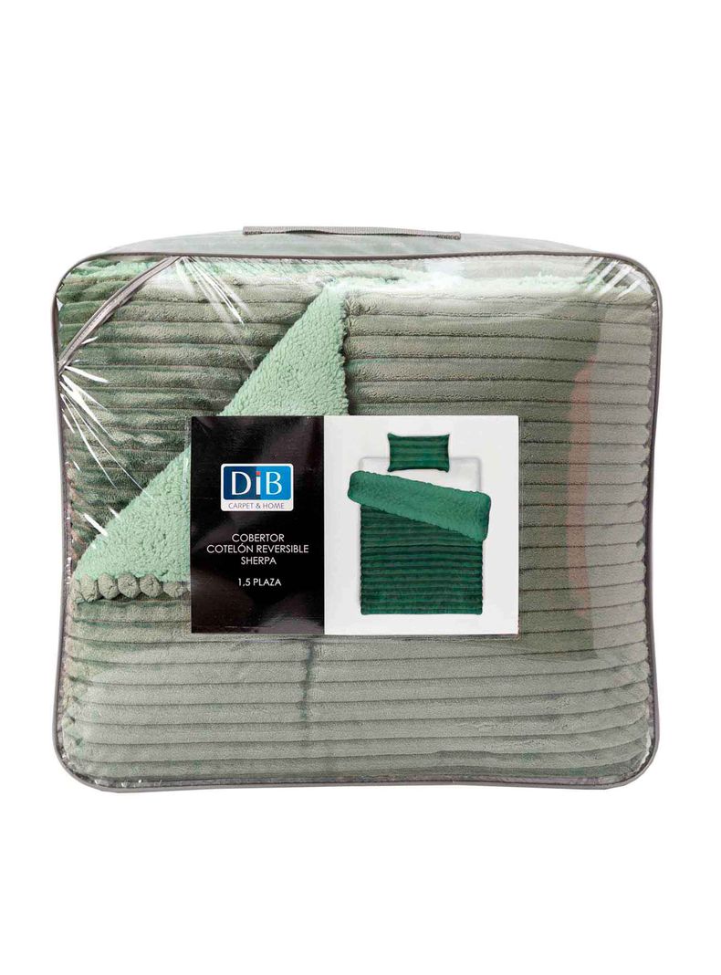 Cobertor  Reversible Sherpa 1.5 Plaza Cotelón Verde-4