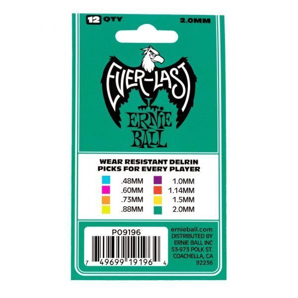 Pack 12 Uñetas Everlast Teal  2.0 mm ERNIE BALL, P09196 -2