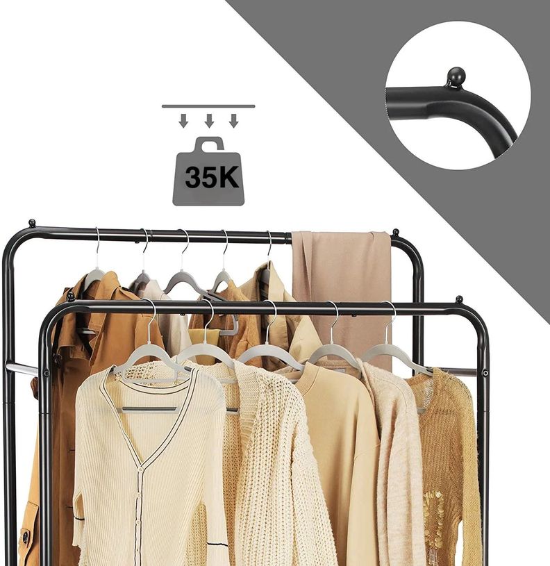Perchero Doble Organizador de Ropa Resistente Hasta 35 Kilos Negro-1