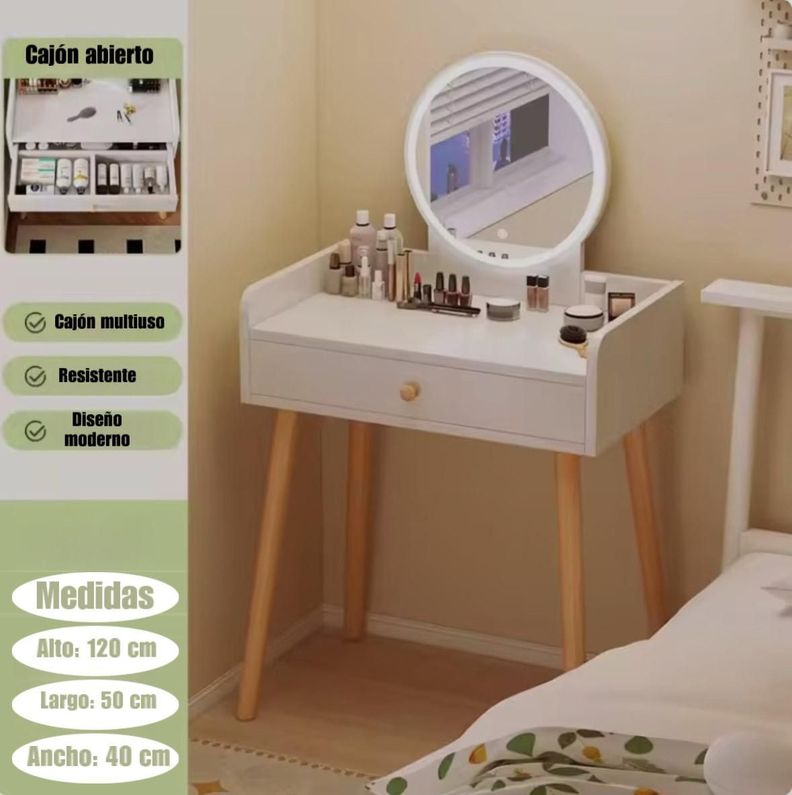 Tocador Con Espejo Led Touch y Cajon 120x50x40 Moderno-5