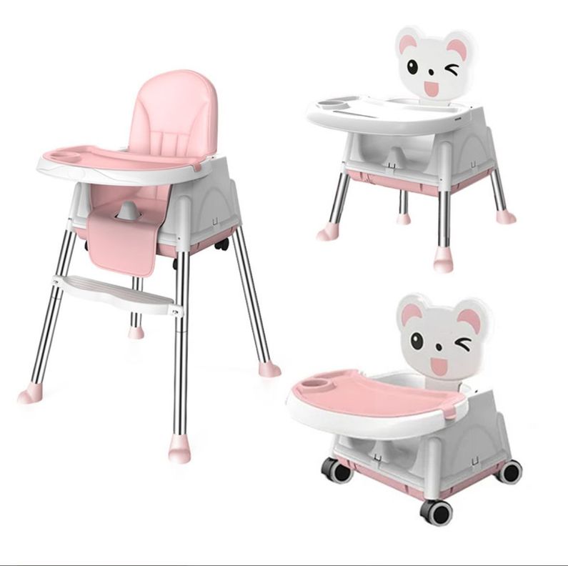 Silla De Comer Para Bebés Rosada Ajustable 3 en 1-0