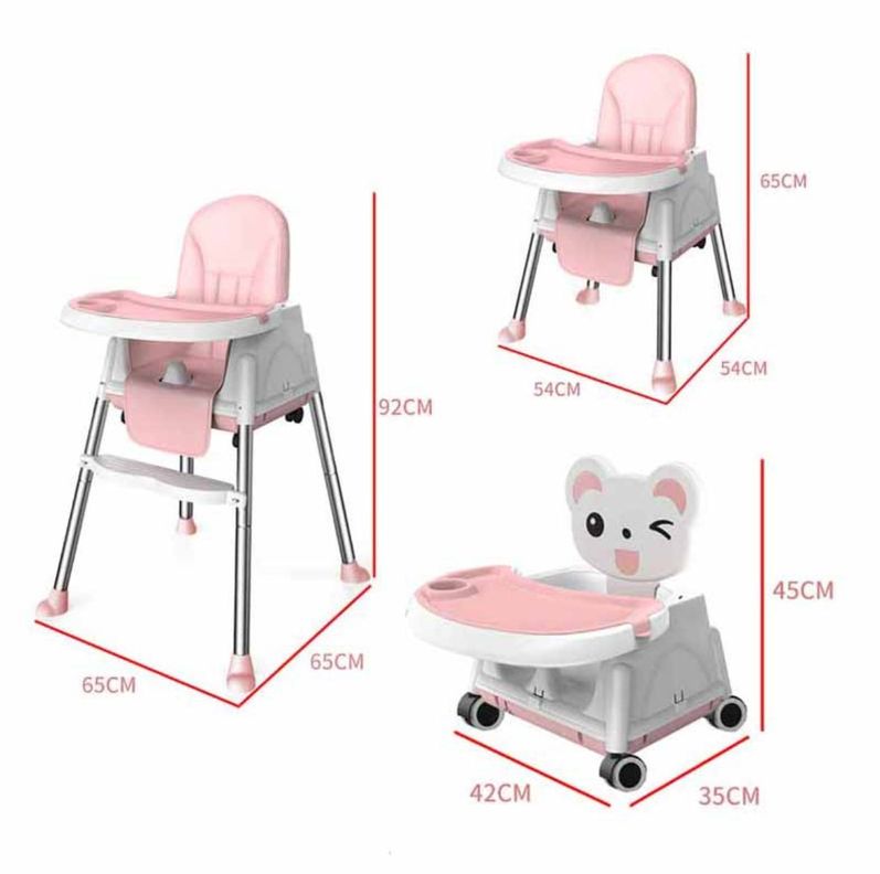 Silla De Comer Para Bebés Rosada Ajustable 3 en 1-2