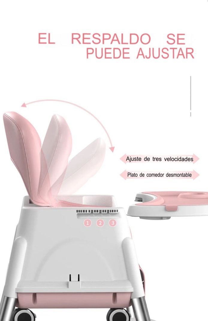 Silla De Comer Para Bebés Rosada Ajustable 3 en 1-6