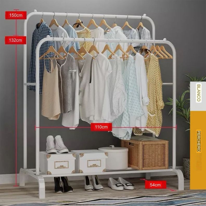 Perchero Doble Organizador de Ropa Resistente Hasta 35 Kilos Blanco-3