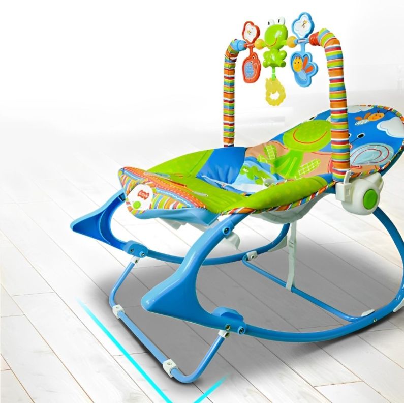 Silla Mecedora Musical Con Vibración Para Bebe Azul-6