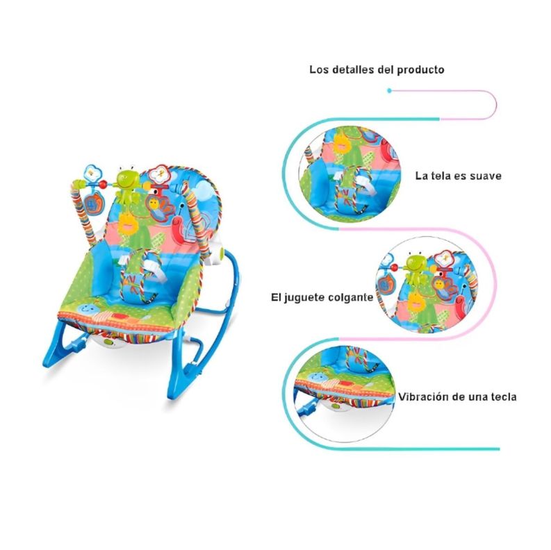 Silla Mecedora Musical Con Vibración Para Bebe Azul-7