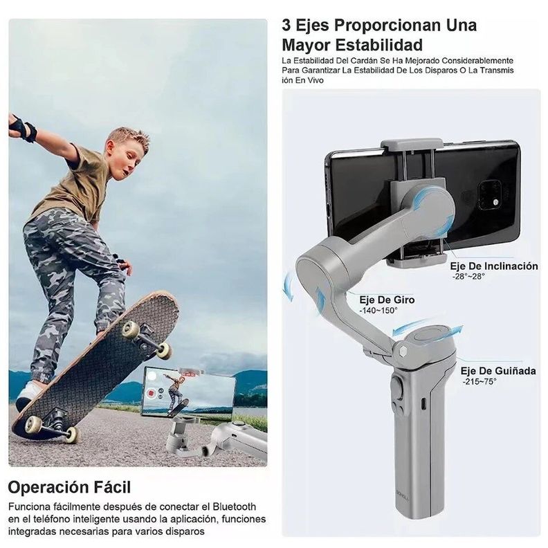 Estabilizador Celular Cámara de Acción Plegable 3 Ejes Gimbal Trípode-4