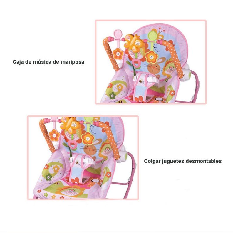Silla Mecedora Musical Con Vibración Para Bebe Rosada-3