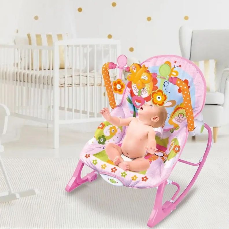 Silla Mecedora Musical Con Vibración Para Bebe Rosada-5