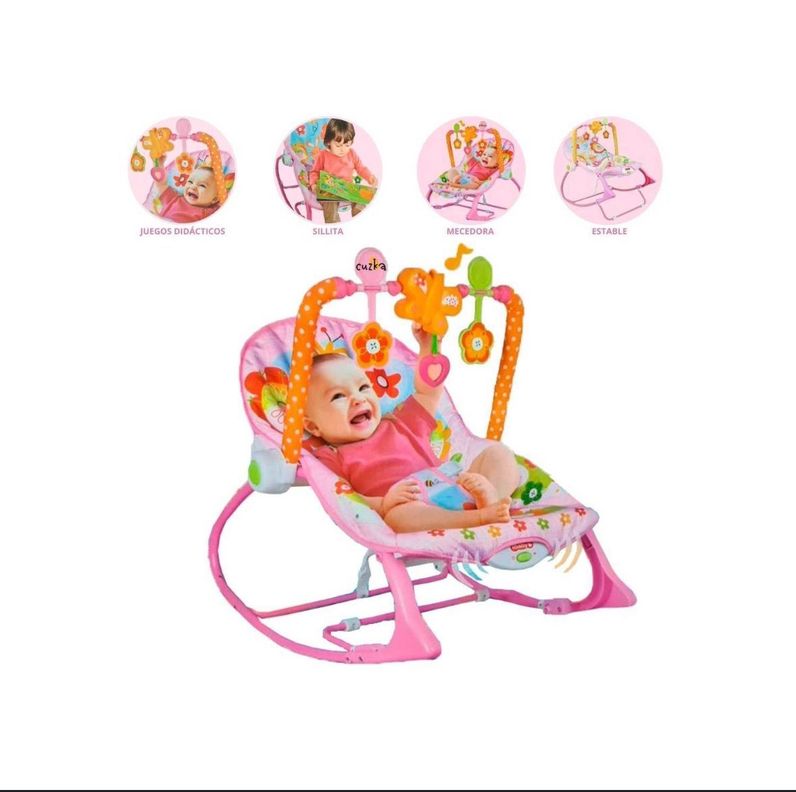 Silla Mecedora Musical Con Vibración Para Bebe Rosada-7