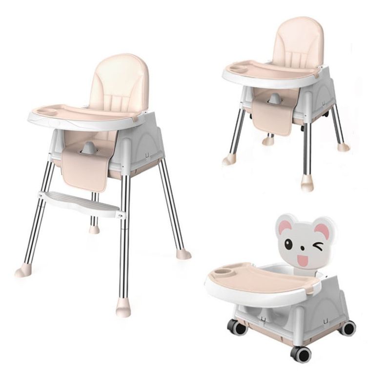 Silla De Comer Para Bebés Beige Portátil Con Ruedas-1