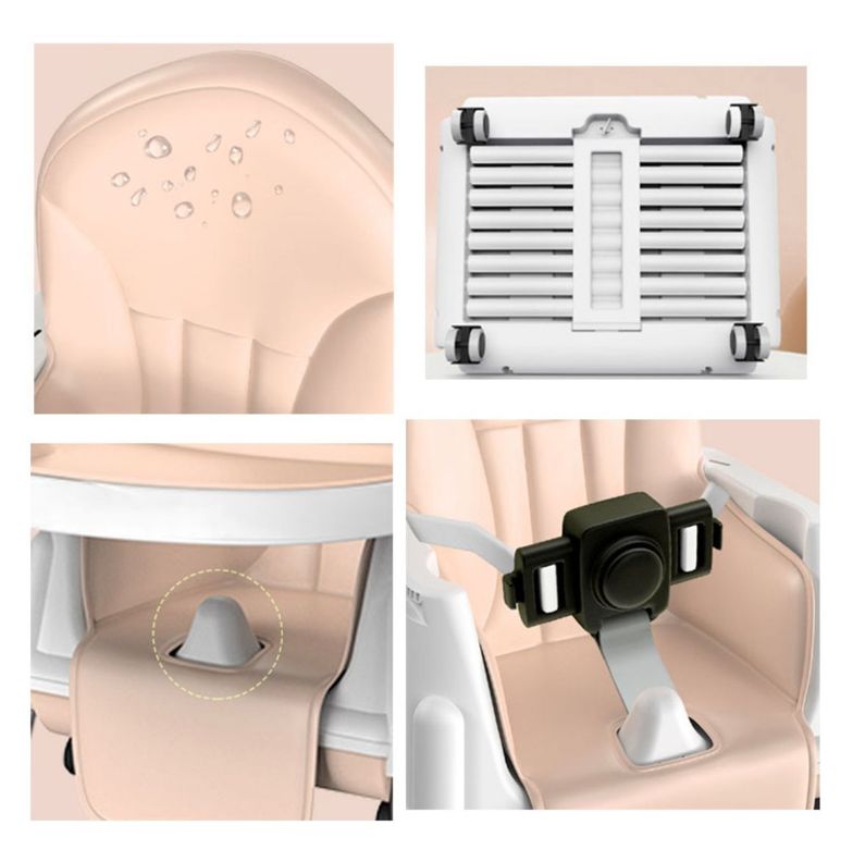 Silla De Comer Para Bebés Beige Portátil Con Ruedas-2