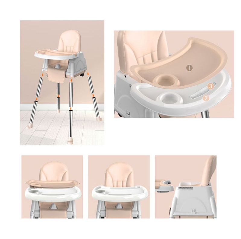Silla De Comer Para Bebés Beige Portátil Con Ruedas-3