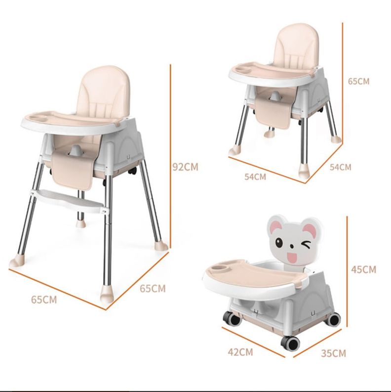 Silla De Comer Para Bebés Beige Portátil Con Ruedas-4