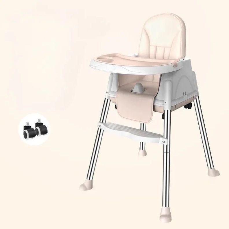 Silla De Comer Para Bebés Beige Portátil Con Ruedas-5