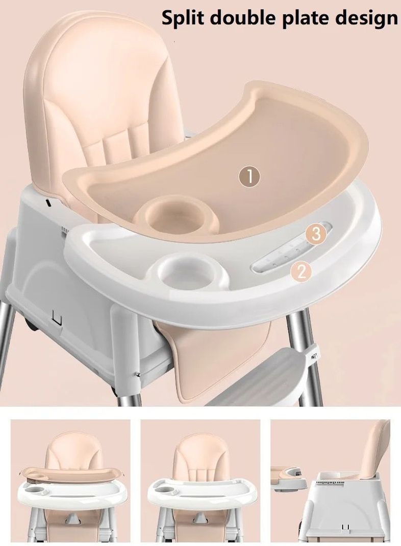 Silla De Comer Para Bebés Beige Portátil Con Ruedas-6