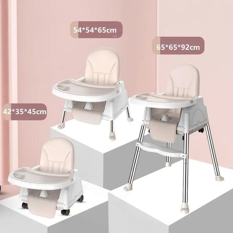 Silla De Comer Para Bebés Beige Portátil Con Ruedas-7