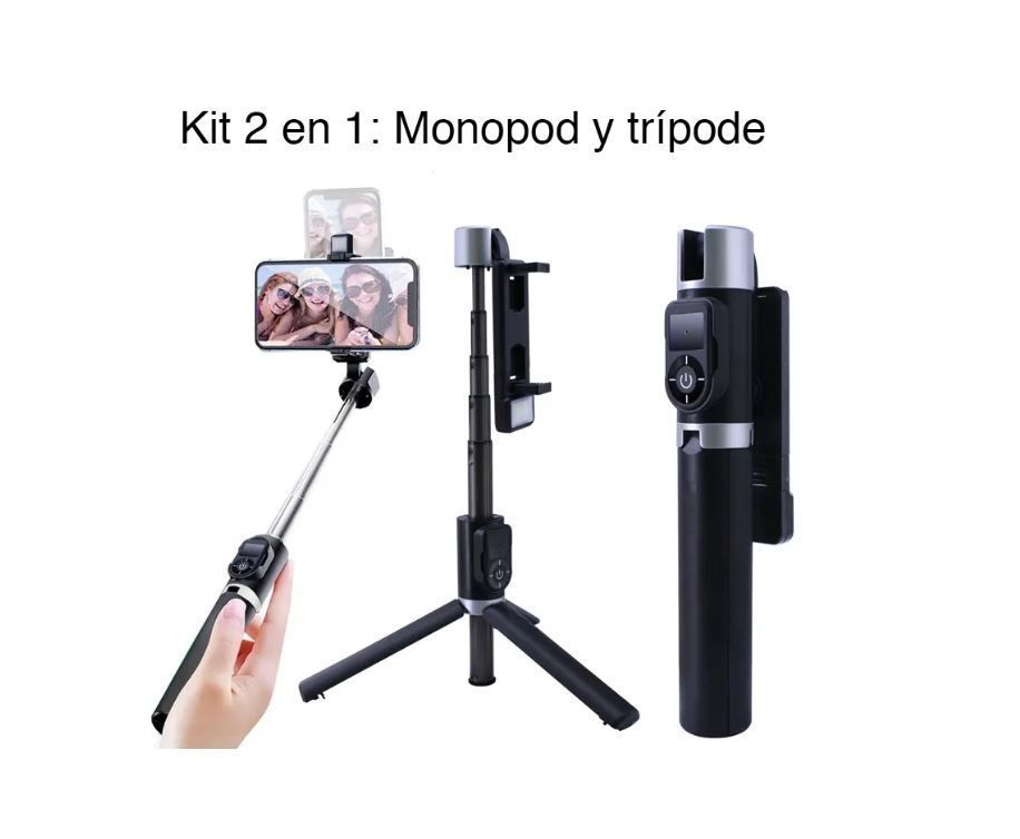 Selfie Baston Monopod Bluetooth P70 con Tripoder Black-2