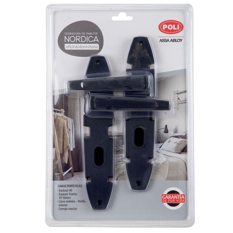 Cerradura Embutida Nórdica Poli Oval B40 Oficina/Dormitorio Negro-3