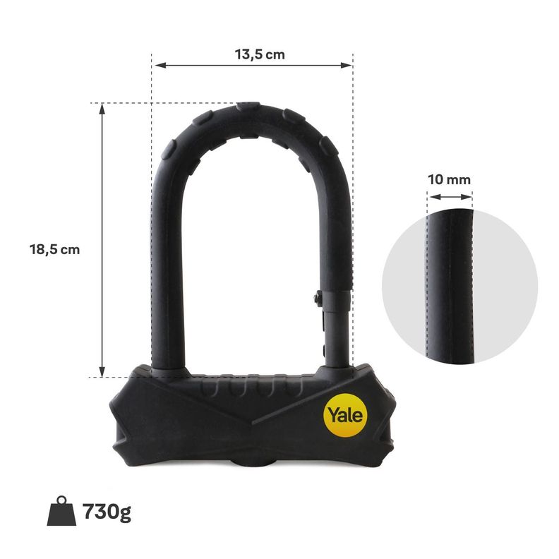 Candado Yale Bicicleta U-Lock 18,5cm Negro-4