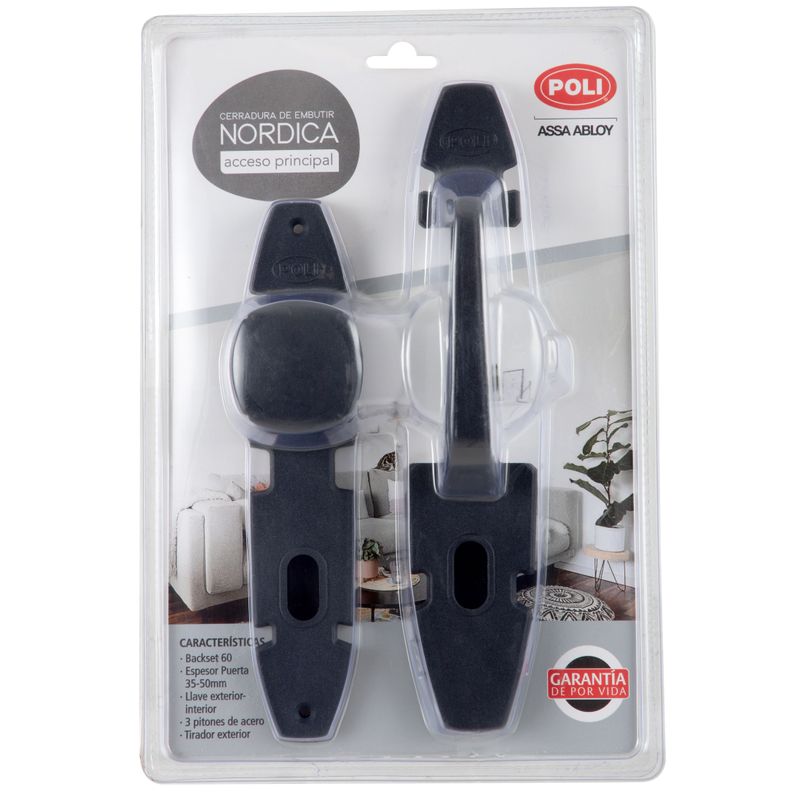 Cerradura Embutida Nórdica Oval B60 Pomo Acceso 1/2 con Tirador Negro-3