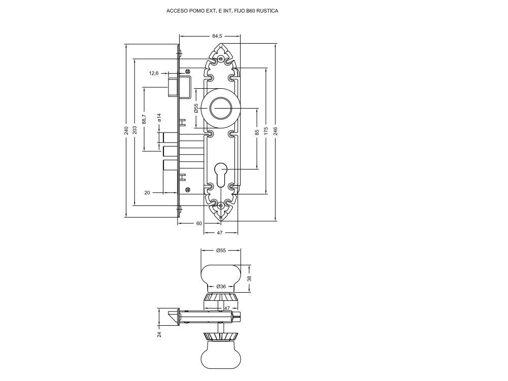 Cerradura Embutida Rústica Poli B60 Pomo Acceso Fijo-6