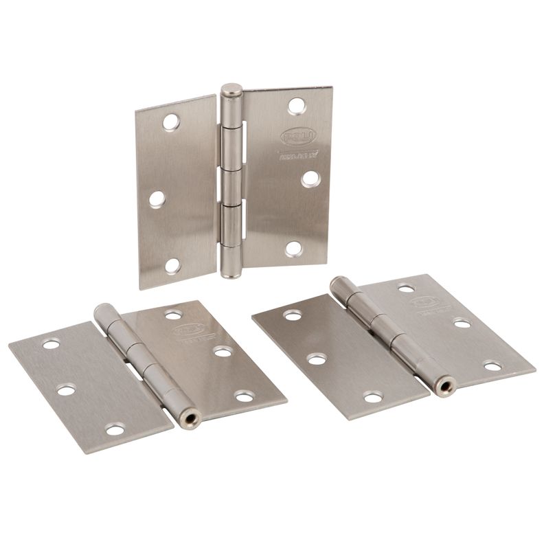 Pack 3 Bisagras De Acero Poli 3,5x3,5 Pulgadas Niquel Satin Gris XL