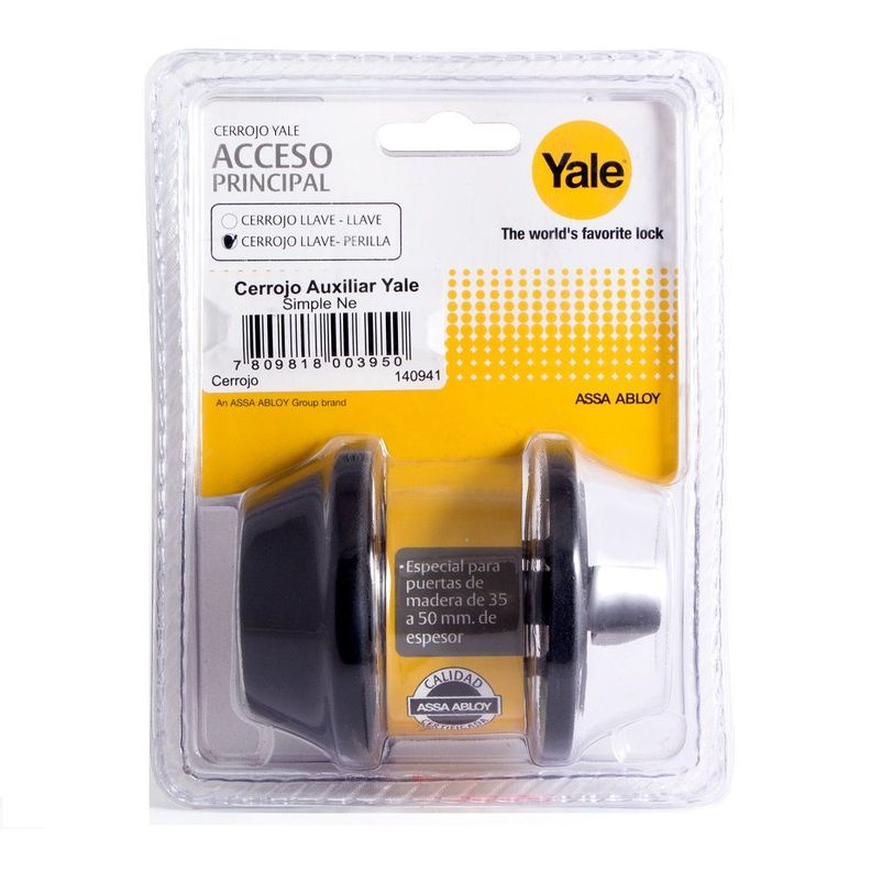 Cerrojo Auxiliar Yale Llave/Perilla Negro-2
