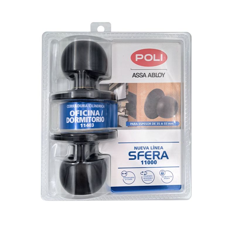 Cerradura Cilíndrica POLI Sfera Oficina/Dormitorio Negro-4