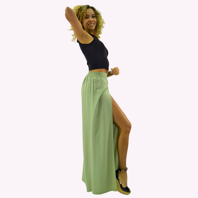 Pantalon Palazzo Tencel Viscosa Verde-1