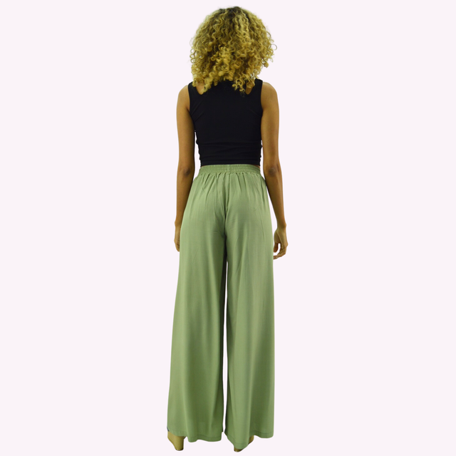Pantalon Palazzo Tencel Viscosa Verde-2
