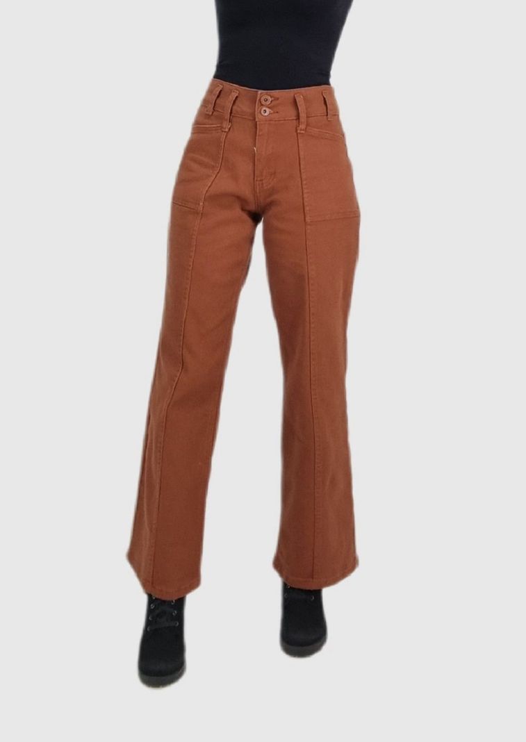 Jeans color wide leg marron-0