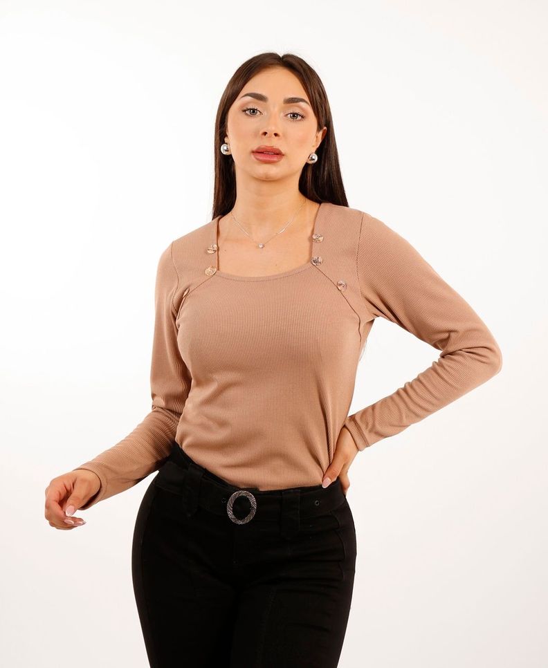 Polera Canuton Escote Cuadrado Beige Tentation-0