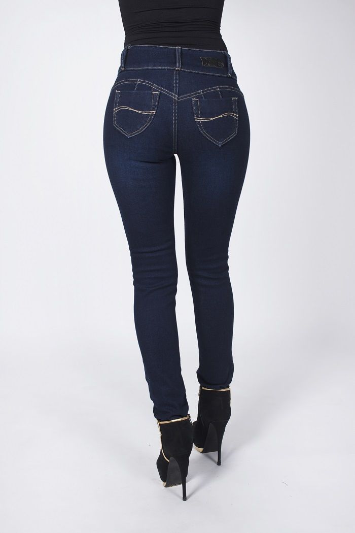 Jeans forrado tiro alto pitillo azul-2