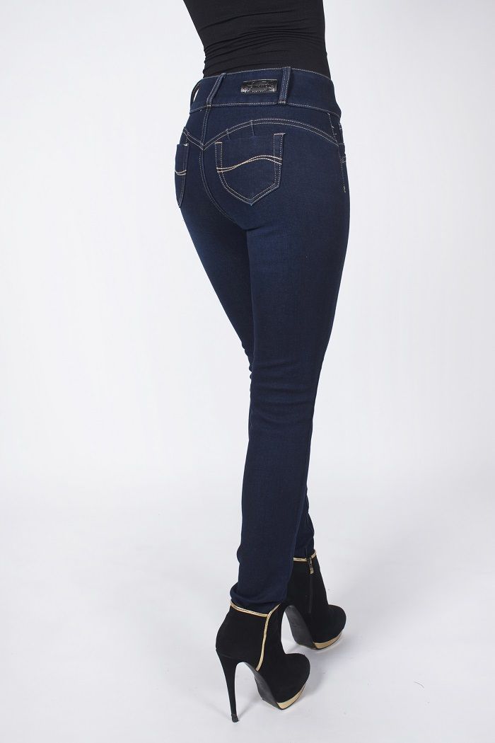 Jeans forrado tiro alto pitillo azul-1