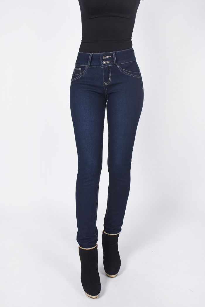 Jeans forrado tiro alto pitillo azul-0